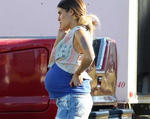 **EXCLUSIVE** Nikki Reed sports a prop baby belly as she films scenes for new movie 'Scout' in Los Angeles